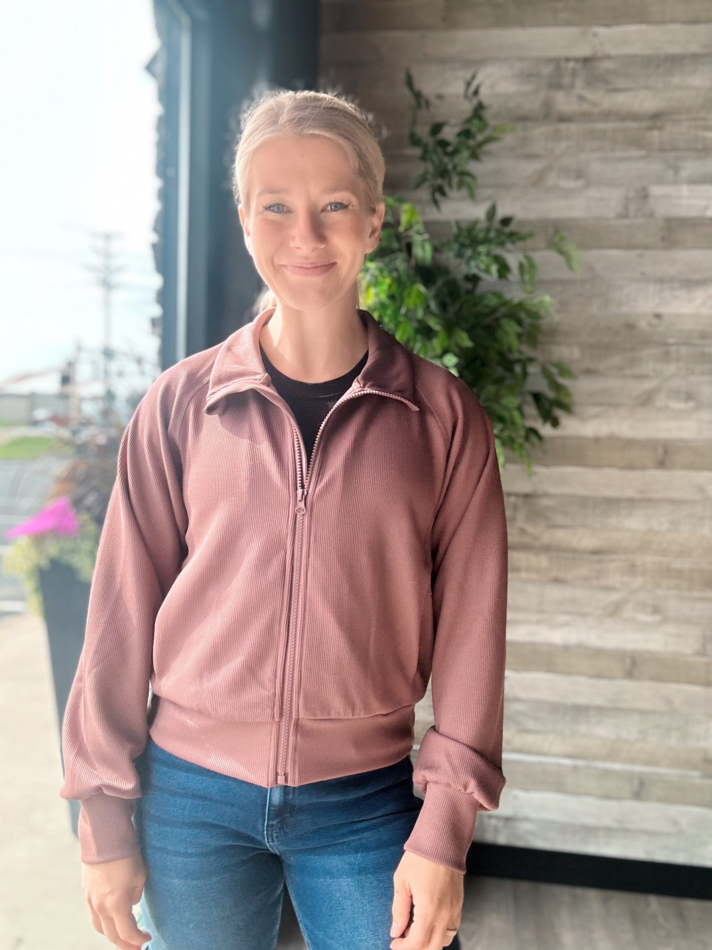 Luxe Sand Wash Rib Zip Jacket
