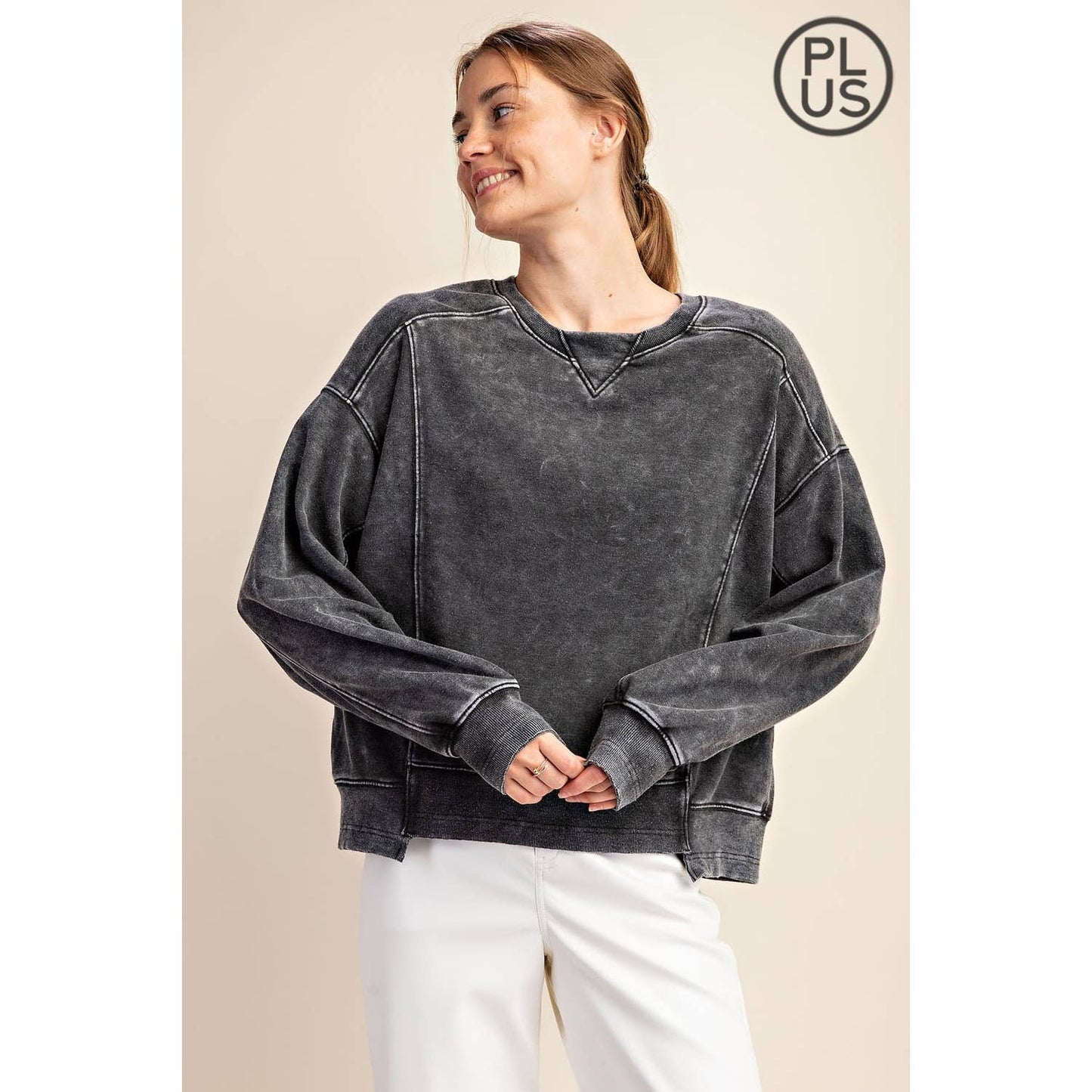 CURVY Mineral Washed Frech Terry Pullover