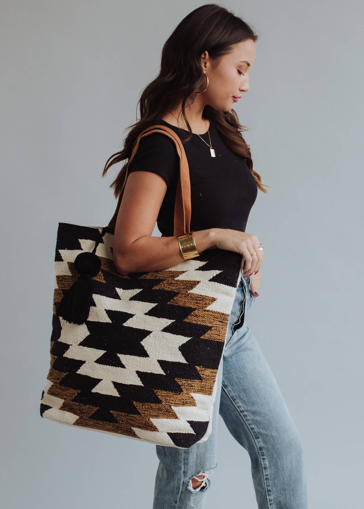 Black, White & Brown Aztec Tote