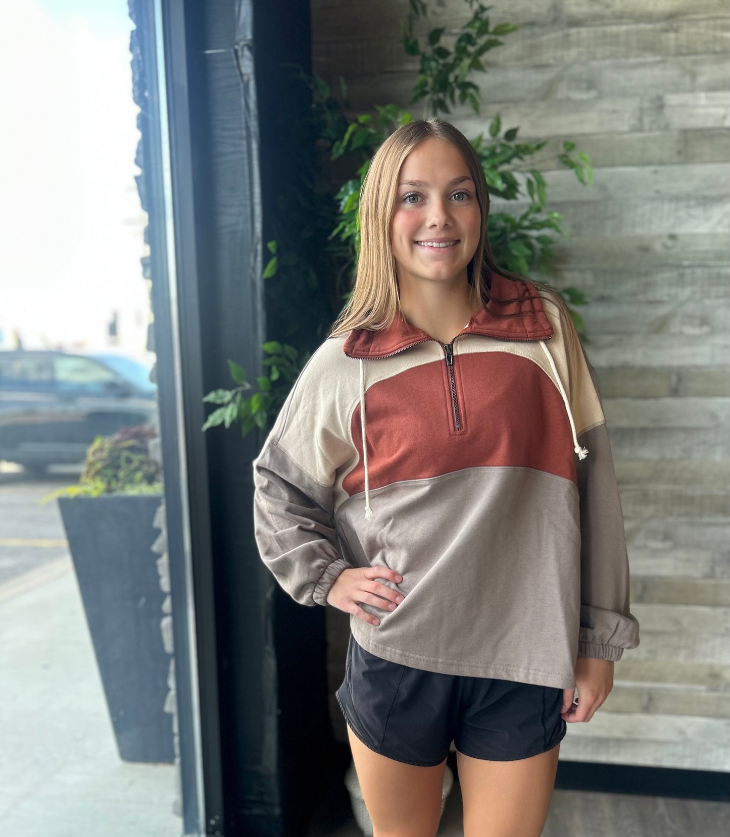 Polar Collar Half Zip-Up Terry Colorblock Pullover