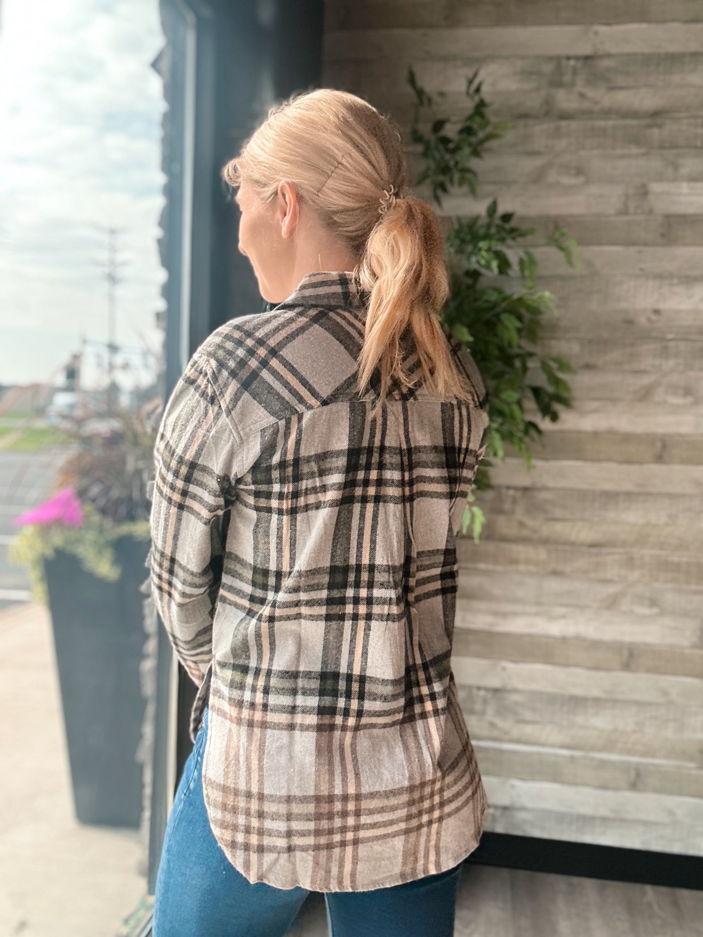 Gray, Tan & Olive Plaid Flannel