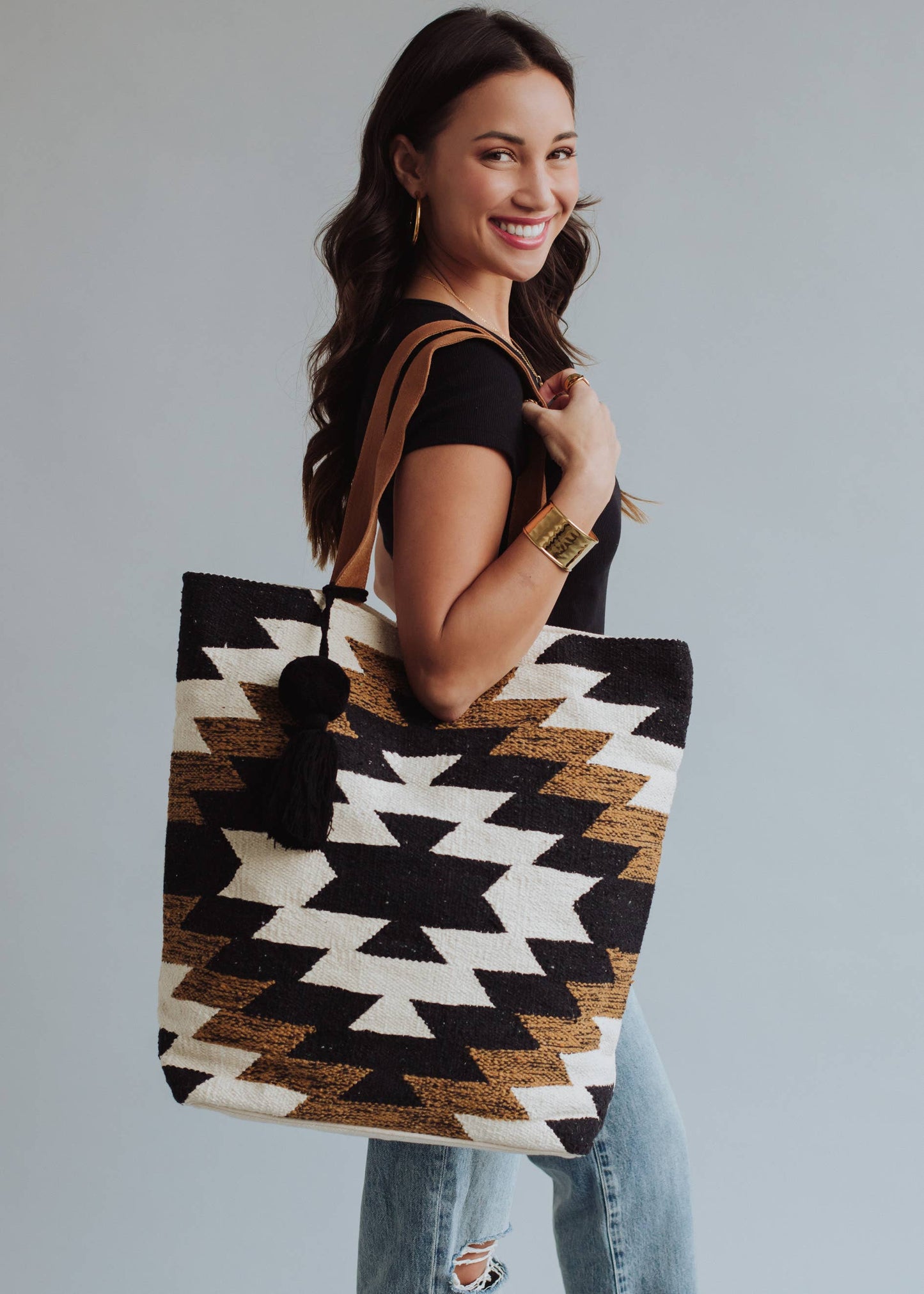 Black, White & Brown Aztec Tote