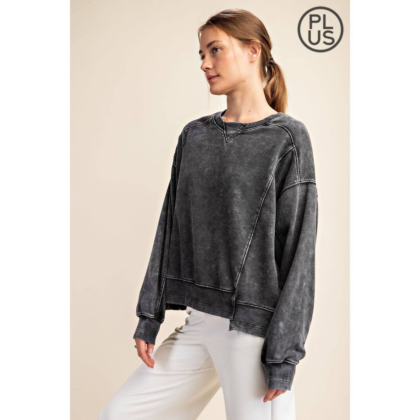 CURVY Mineral Washed Frech Terry Pullover