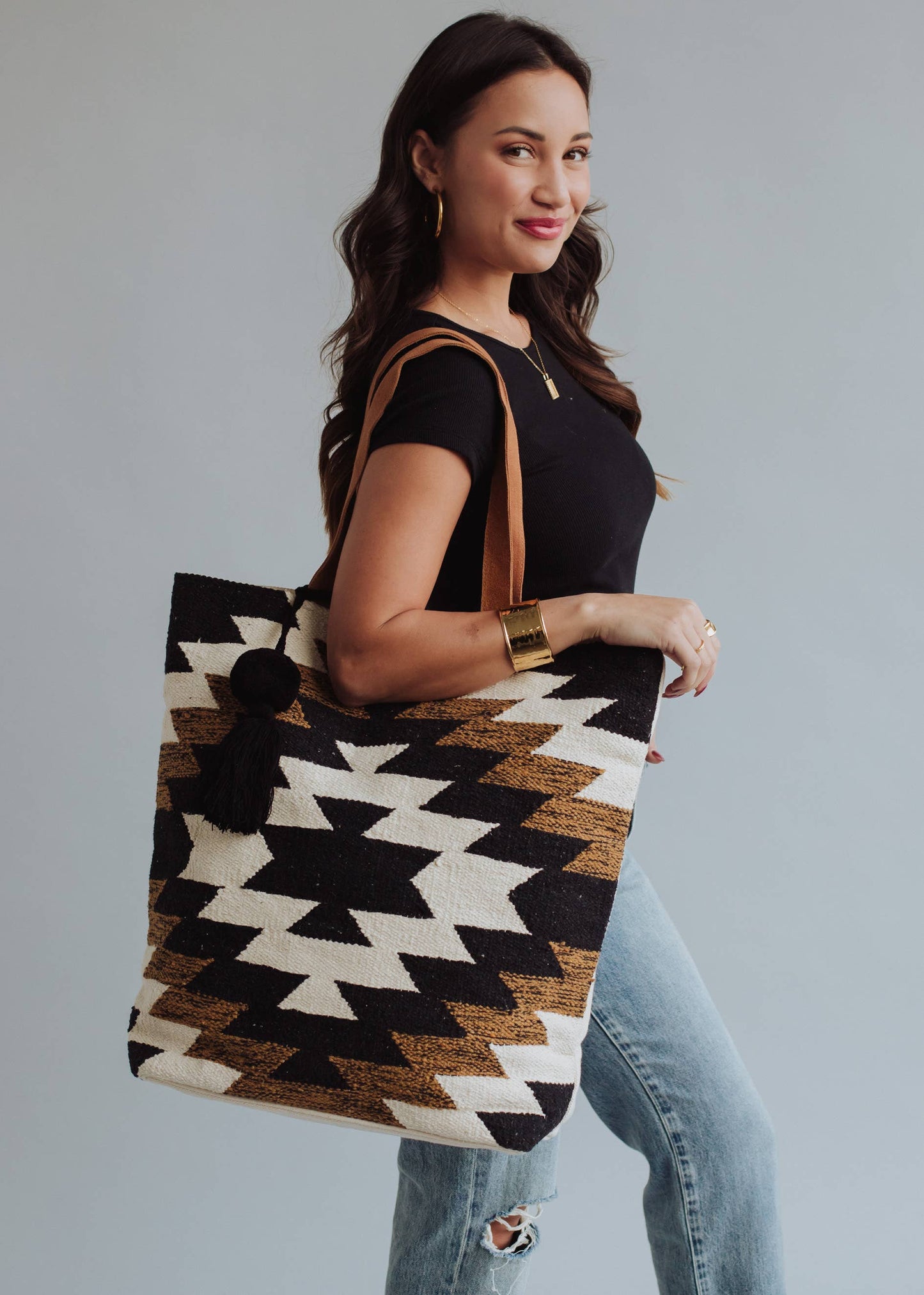 Black, White & Brown Aztec Tote