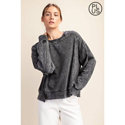 CURVY Mineral Washed Frech Terry Pullover