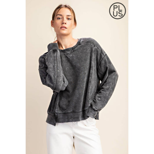 CURVY Mineral Washed Frech Terry Pullover