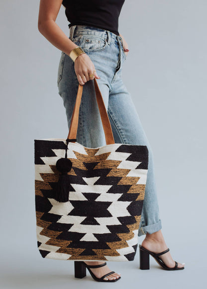 Black, White & Brown Aztec Tote