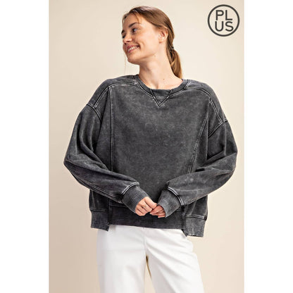 CURVY Mineral Washed Frech Terry Pullover