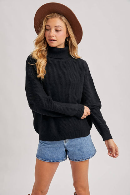 TURTLENECK RIBBED KNIT SWEATER