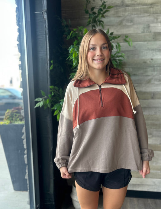 Polar Collar Half Zip-Up Terry Colorblock Pullover