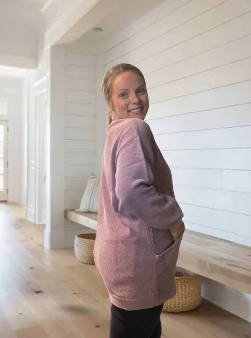 MOCK NECK RIBBED KNIT TUNIC SWEATER