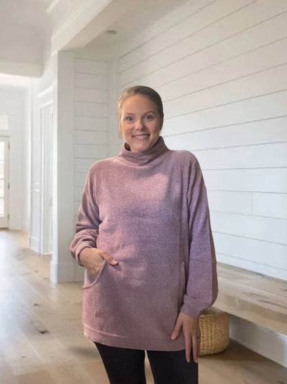 MOCK NECK RIBBED KNIT TUNIC SWEATER