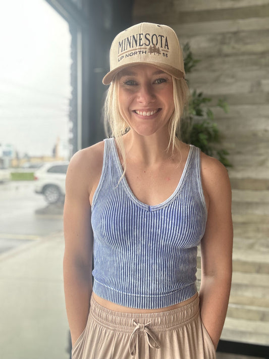 WASHED RIB CROP V-NECK TANK