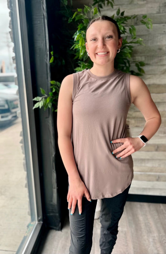 Notched Sleeveless Flowy Tank Top