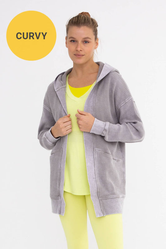 CURVY Waffle Knit Mineral-Washed Cardigan