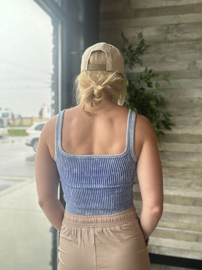 WASHED RIB CROP V-NECK TANK