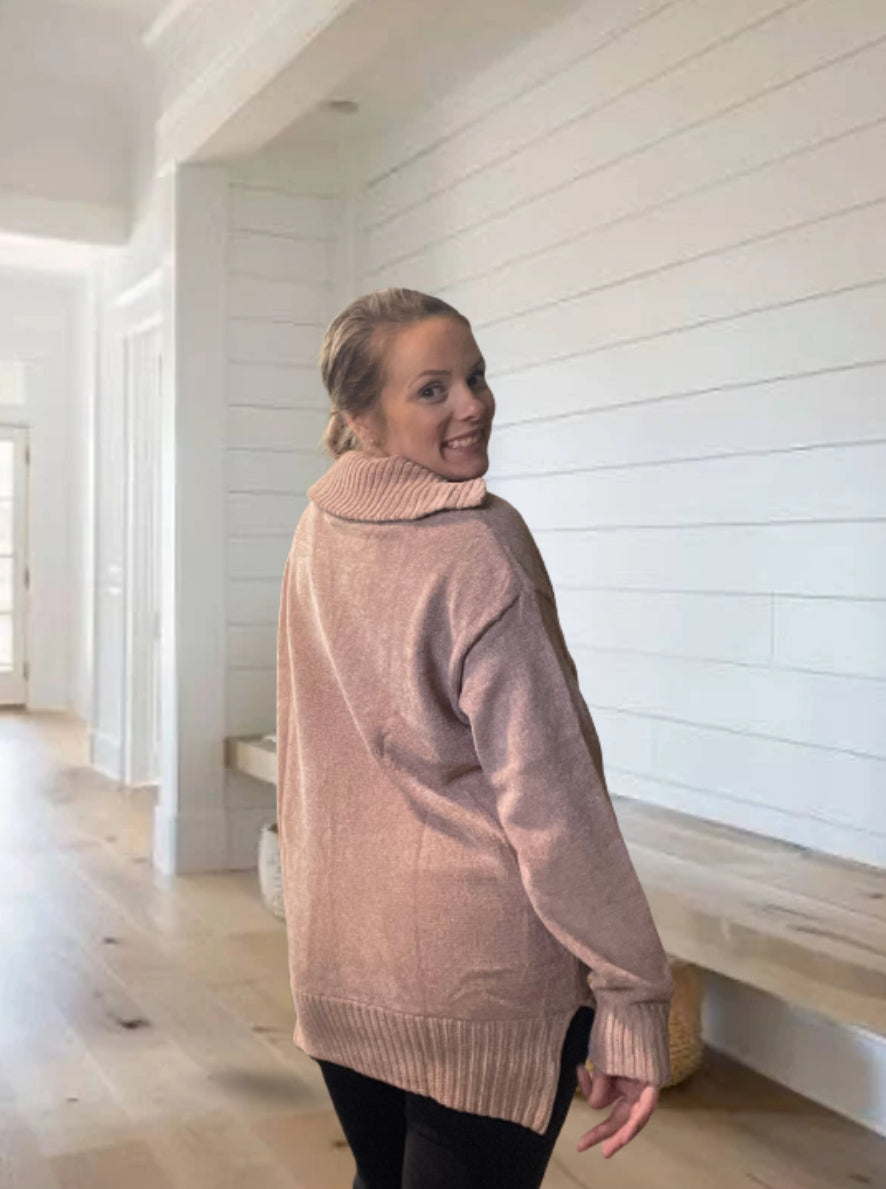 FRONT FLAP COLLAR RIBBED KNIT SWEATER PULLOVER