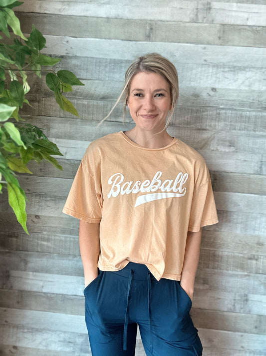 BASEBALL PUFF Cropped Mineral Graphic Top