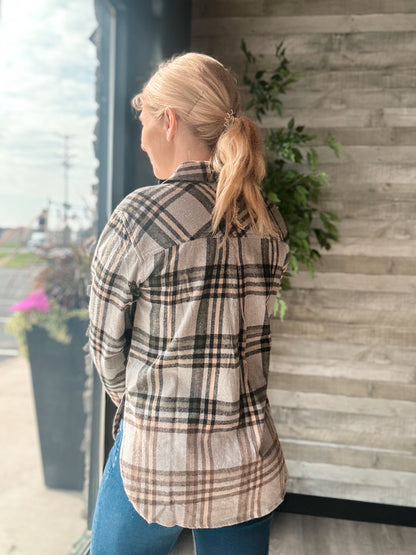 Gray, Tan & Olive Plaid Flannel