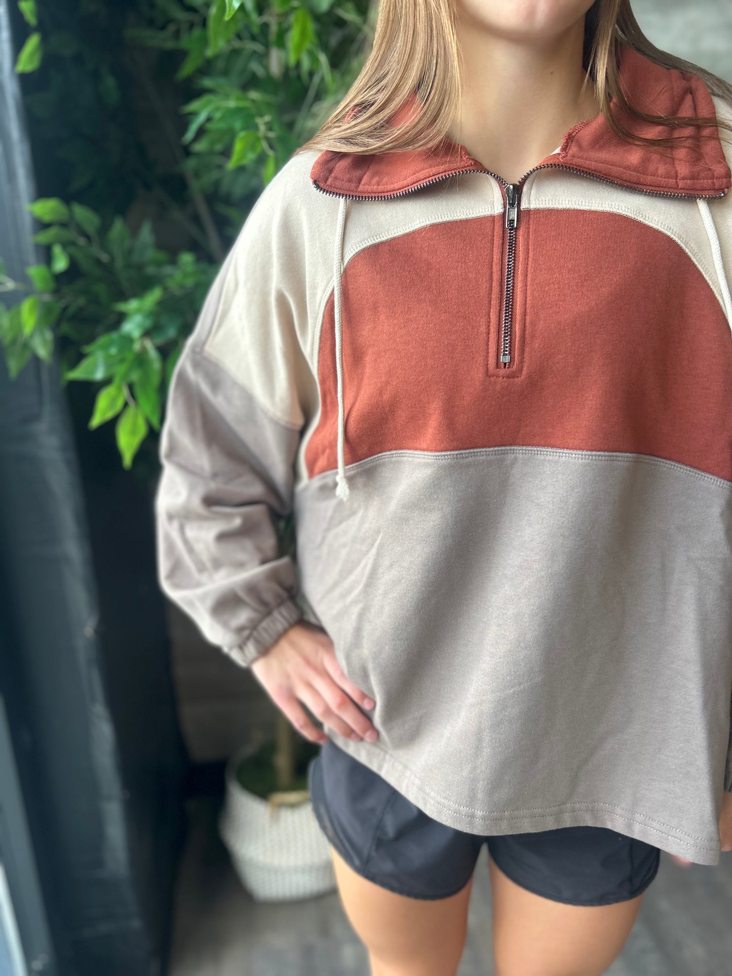 Polar Collar Half Zip-Up Terry Colorblock Pullover
