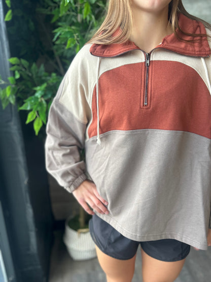 Polar Collar Half Zip-Up Terry Colorblock Pullover