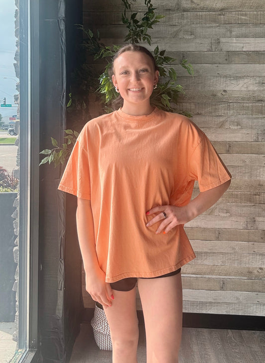 Mineral Washed Oversized Short Sleeve Basic Top