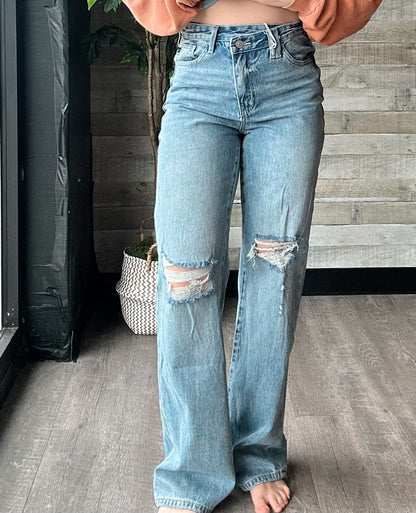 High Rise Criss Cross Straight Jean