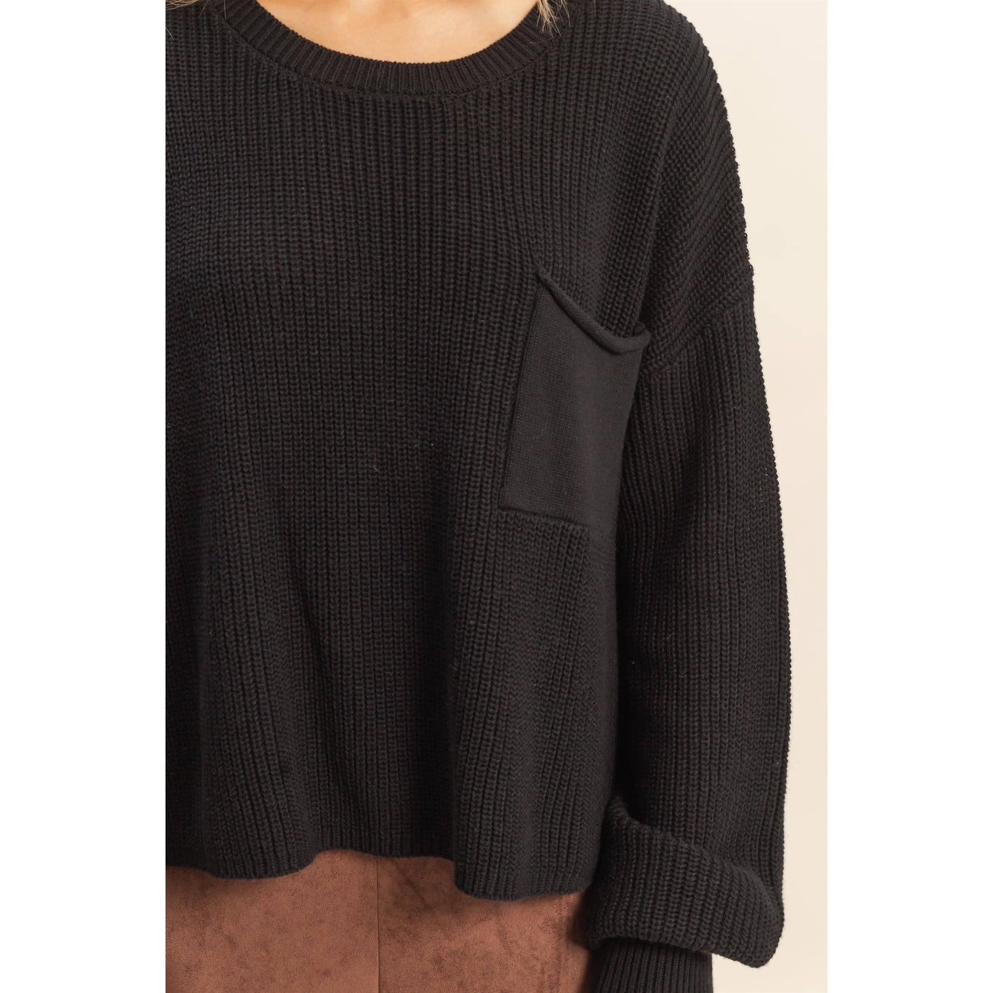 Pocket Detailed Crew Neck Sweater