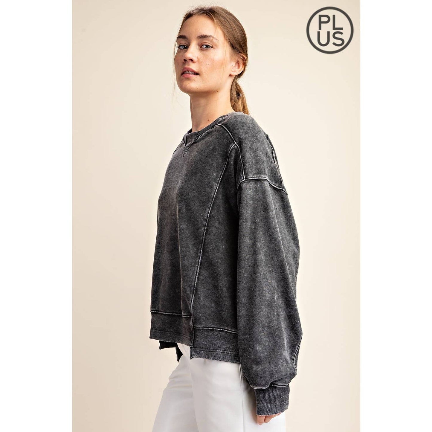 CURVY Mineral Washed Frech Terry Pullover