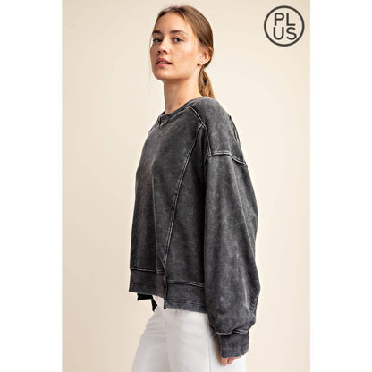 CURVY Mineral Washed Frech Terry Pullover