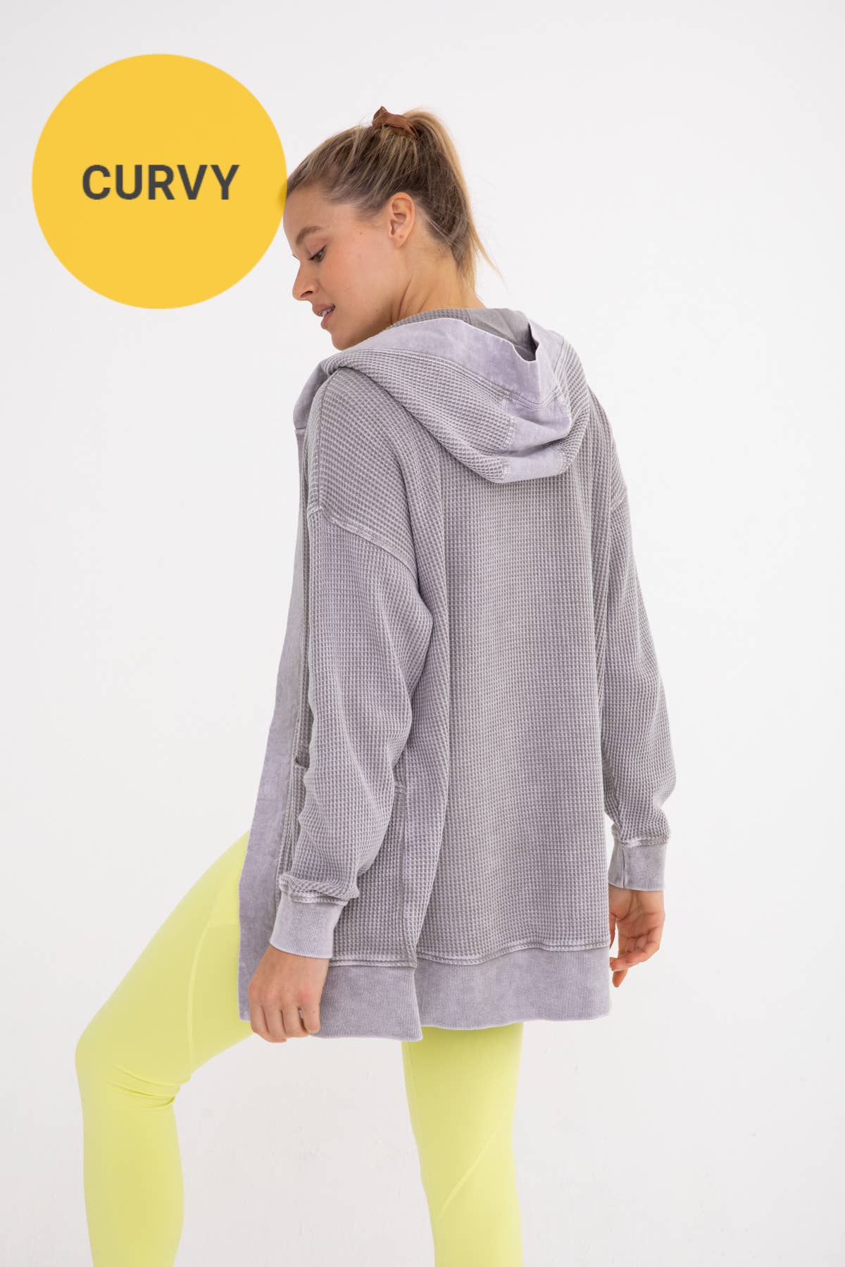 CURVY Waffle Knit Mineral-Washed Cardigan